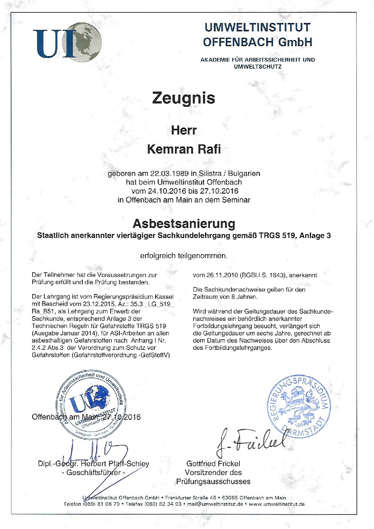 Zertifikat emissionsarmes Verfahren